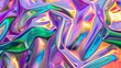 © Lumos Maxima - Modern bright neon purple, green, orange colored metallic foil texture. Abstract holographic background 80s, 90s, 2000s style. Psychedelic retro futurism panorama