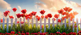 Fototapeta Tulipany - Field of Tulips: A Vibrant Tapestry of Color Under the Spring Sun, A Floral Delight