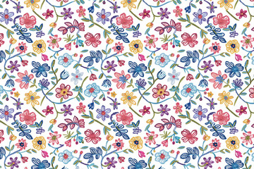  Romantic Floral Embroidery. Seamless Pattern. Fabric Printing. Scrapbooking. Arts and Crafts. Background image. Created with Generative AI technology.