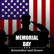 Memorial day background with saluting soldiers, USA national flag and lettering. Template for Memorial Day design, greeting card, invitation. Vector illustration