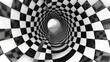 Geometric Black and White Abstract Hypnotic Worm-Hole Tunnel - Optical Illusion - Vector Illusion Optical Art