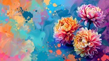  Three Vibrant Blossoms Against A Multicolored Splash Background