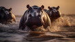 River Kings, Hippopotamus Frolicking in African Rivers. Generated AI