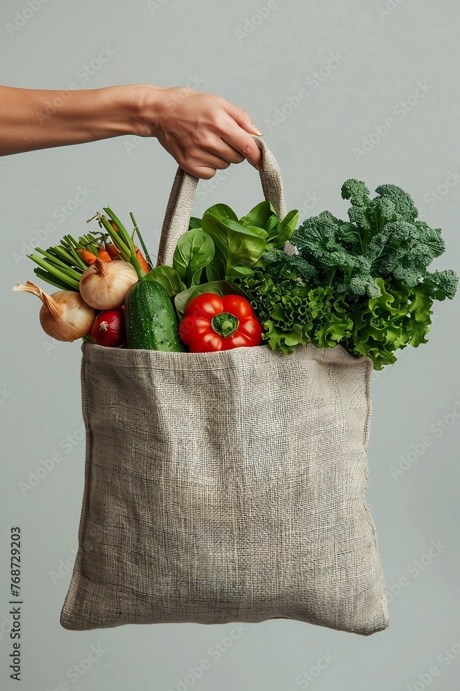 Sack Images Sackcloth bag with farm vegetables on neutral background. Food delivery ...