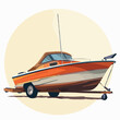 Boat with trailer nautical transport luxury cartoon