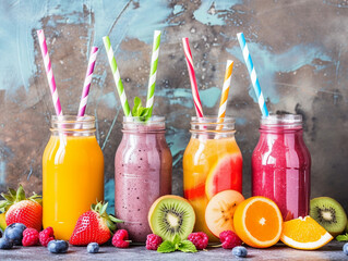 Poster - Vibrant Assorted Fruit Smoothies in Jars