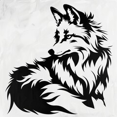 Wall Mural - A black and white drawing of a fox