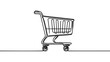 Single continuous line art shopping cart . Test system strategy concept. Online shop trade market. Buy now banner template. Design one stroke sketch outline drawing vector illustration
