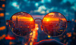 © Vadim - The concept of modern life. Glasses are reflecting city sunset
