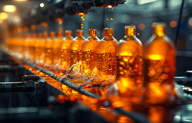 Wall Mural - Beer bottles are moving along the conveyor belt