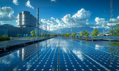 Wall Mural - Solar panels and power plant