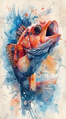 Wall Mural - A painting of a fish on a piece of paper