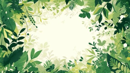 Wall Mural -  A lush green environment with a central white focal point surrounded by numerous leaves and branches