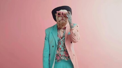 Sticker -  A man in a blue suit, pink walls