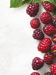 Canvas Print - Scattered fresh boysenberries against a white backdrop.