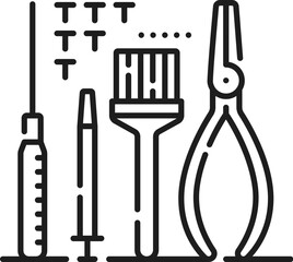 Fototapete - Electronics industry, computer hardware, app development software outline icon. Computer system maintenance, digital technology software product support thin line vector icon with PC repair tools