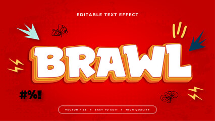 Wall Mural - Red orange and white brawl 3d editable text effect - font style