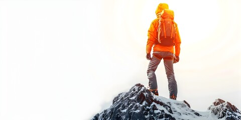 Poster - Intrepid Mountain Climber Conquering Peaks Reaching Summits Against Stark Backdrop