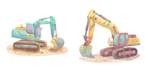 cute excavator watercolour vector illustration