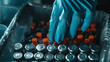 Close-up on a hand selecting vials in a chilled pharmaceutical storage.