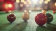 A mesmerizing close-up of snooker balls and cues on the green baize table