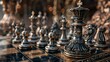 An enchanting view of a chessboard featuring wonderfully unique pawn and king pieces