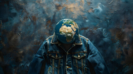 Sticker - Sustainable fashion concept with a jacket featuring planet earth in the middle, with copy space