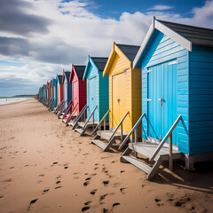 Poster - A row of colorful beach huts. 