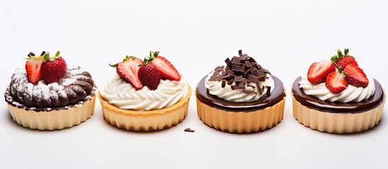 Fototapete - Delicious cupcakes topped with rich chocolate frosting and fresh strawberries, a perfect treat for any occasion