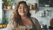 © Z A C - A woman with long brown hair wearing a white blouse and an apron standing in a kitchen with a warm and inviting atmosphere.