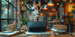 Whimsical Giraffe Joins the Remote Workforce in a Cozy CafГ© Setup Banner