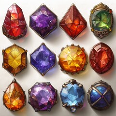 Canvas Print - Set of precious stones, multicolored gems isolated. Icons for games