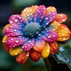 Wall Mural - Close-up of a raindrop on a colorful flower. 