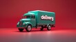 delivery truck isolated on a red background with the text 