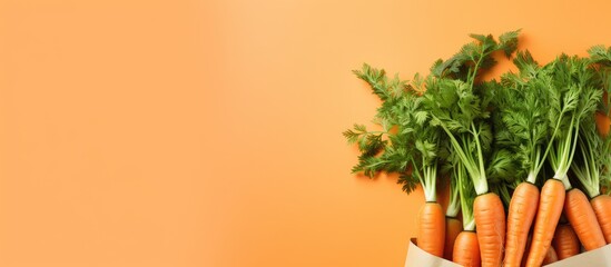 Aufkleber - Carrots packed in an eco-friendly paper bag placed on a bright orange background, showcasing sustainable packaging