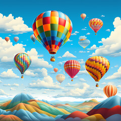 Poster - Colorful hot air balloons against a blue sky.