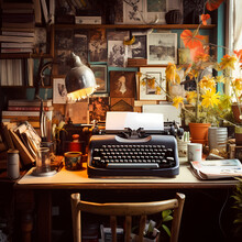 Vintage Typewriter On A Weathered Desk.