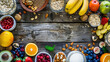 Assorted Healthy Breakfast Ingredients Arranged on a Wooden Table