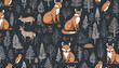 Autumn forest seamless pattern with cute animals. seamless colorful pattern with hand-drawn wild forest animals