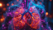 Lungs and heart in synchronization, dynamic lighting, close-up, internal view