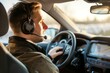 focused driver with a headset communicating