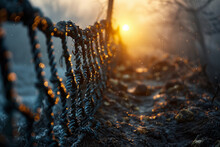 Golden Sunrise Dew On A Rustic Fence Nature Banner