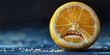 Angry Lemon Halved with Sour Expression on Dark Background with Copy Space