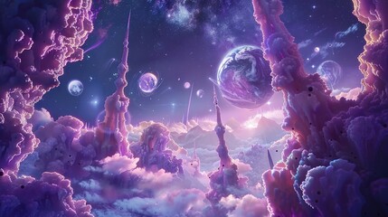 Wall Mural - Alien cloudy world, alien planet