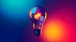 A light bulb is lit up in a colorful background. The light bulb is the main focus of the image, and the colors of the background create a vibrant and energetic mood. Generative AI