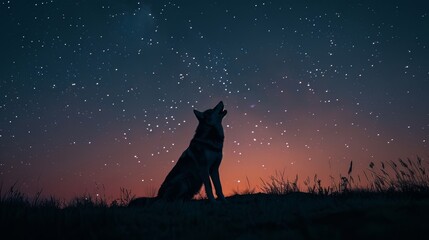 The silhouette of a wolf howling, outlined by an intense outer glow against a night sky, to demonstrate outer and inner glow effects.