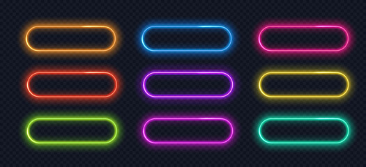 Wall Mural - neon button frame isolated collection. glowing gradient borders, ui elements, action button.