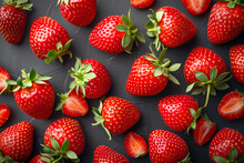 Pattern Of Strawberries On Black Background