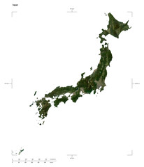 Wall Mural - Japan shape isolated on white. Low-res satellite map