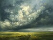 Summer storm approaching over fields, dynamic skies, space for text